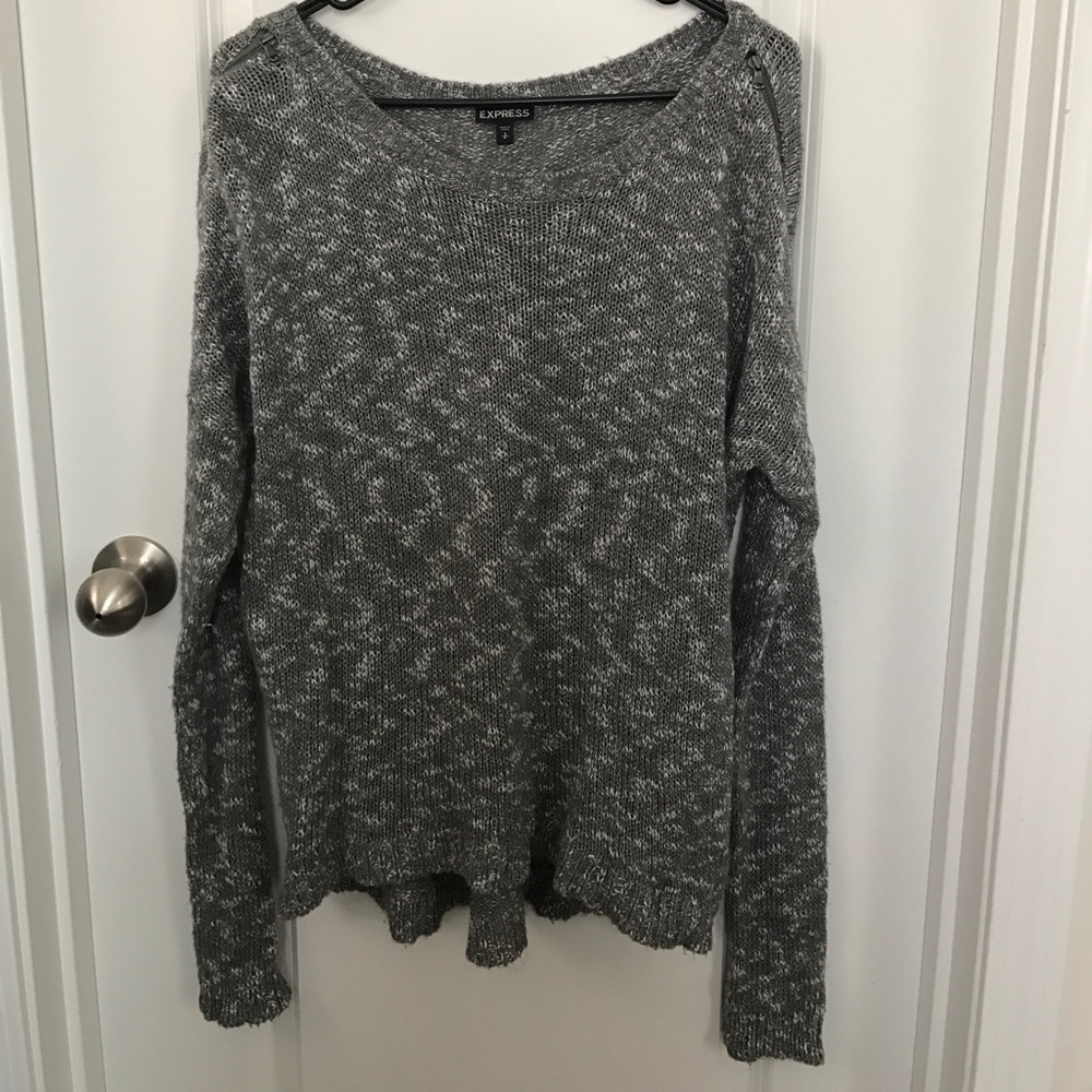 Express gray and white scoop neck sweater