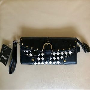 NWT Black and white checkered clutch.