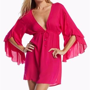 V-NECK RAYON TUNIC WITH BELL SLEEVE