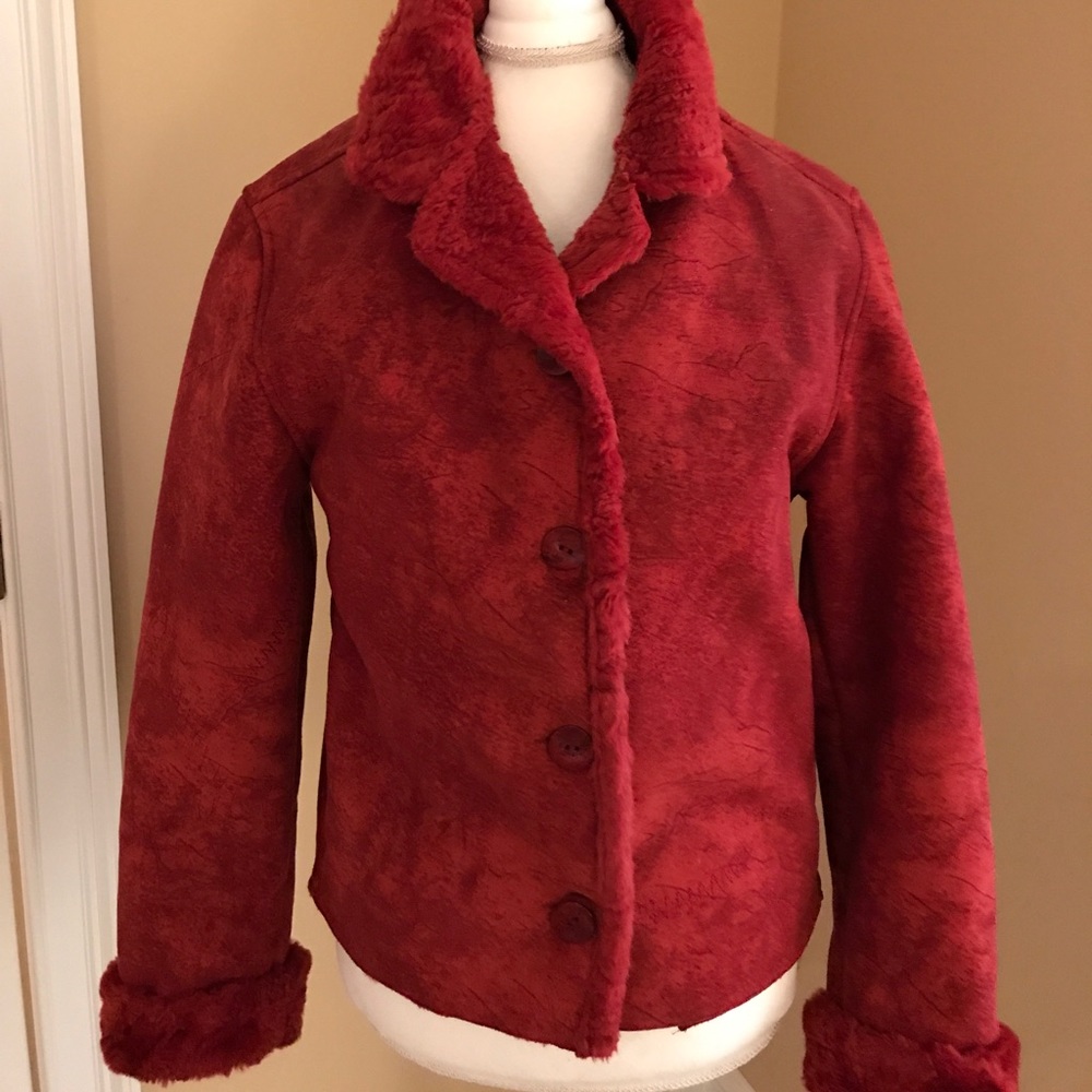 Red “suede feel” jacket .