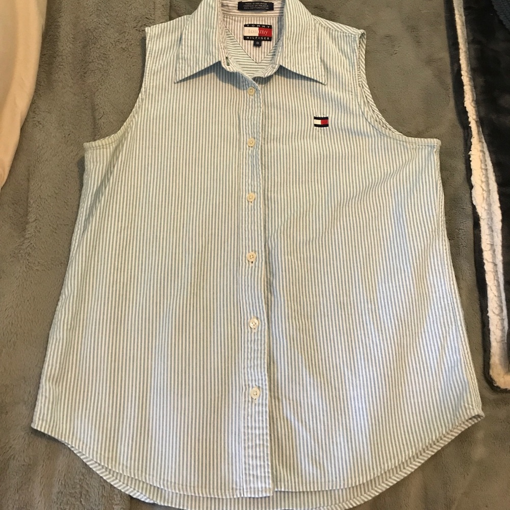 🌞Vintage Tommy blue stripe button down tank