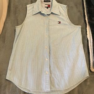 🌞Vintage Tommy blue stripe button down tank