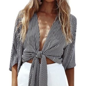 Black and white front tie shirt