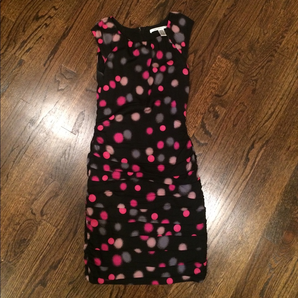 Dvf tulipan black polkasot strapped dress