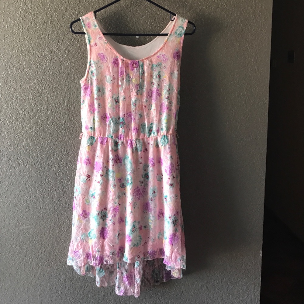 Pink and mint stretchy lace dress with belt