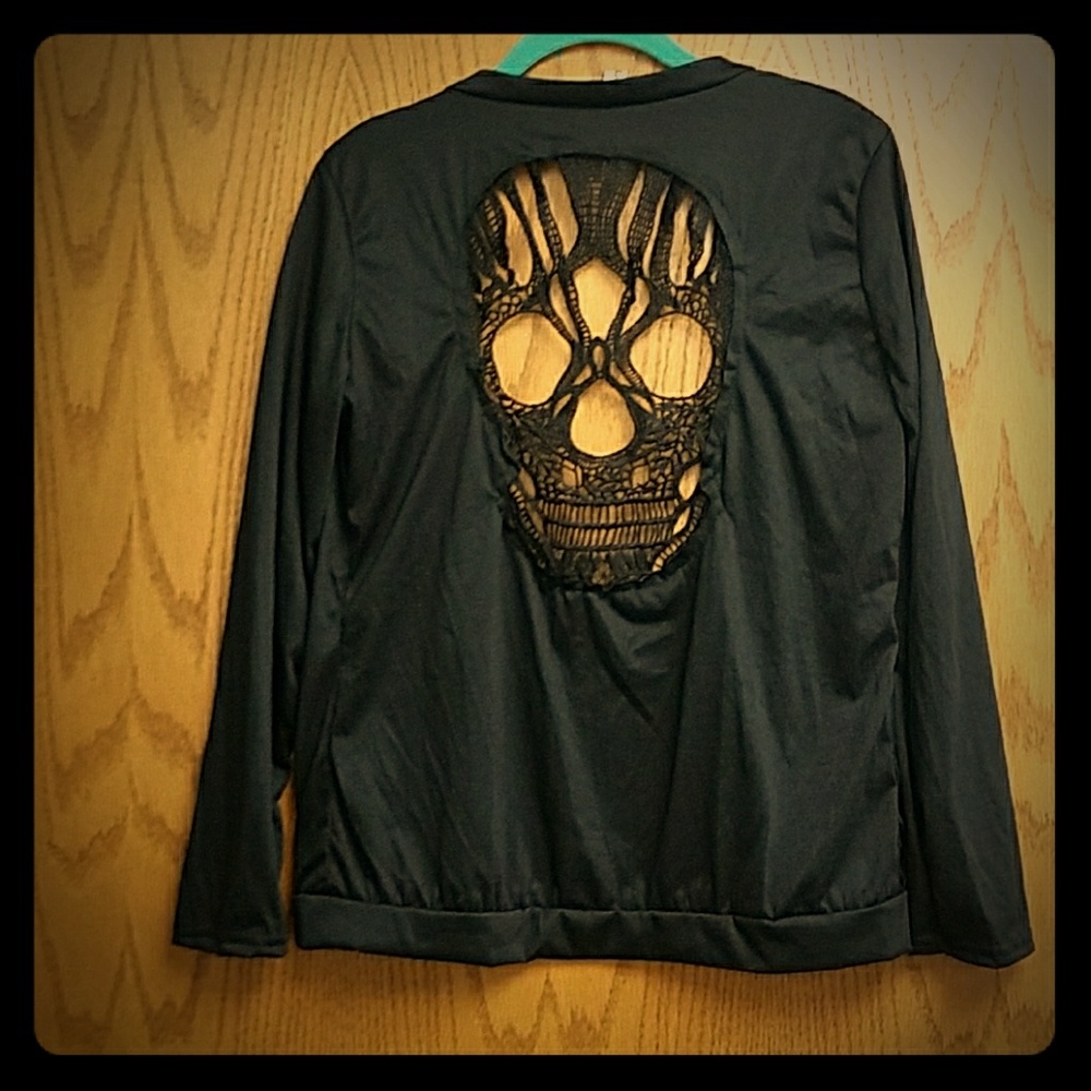 Adorable Black Skull Cutout Cardigan Jacket