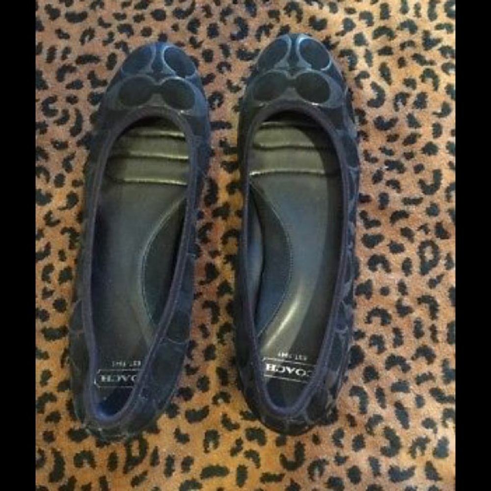 COACH BLK LOGO LEATHER SUEDE BALLET FLATS. 8.5.