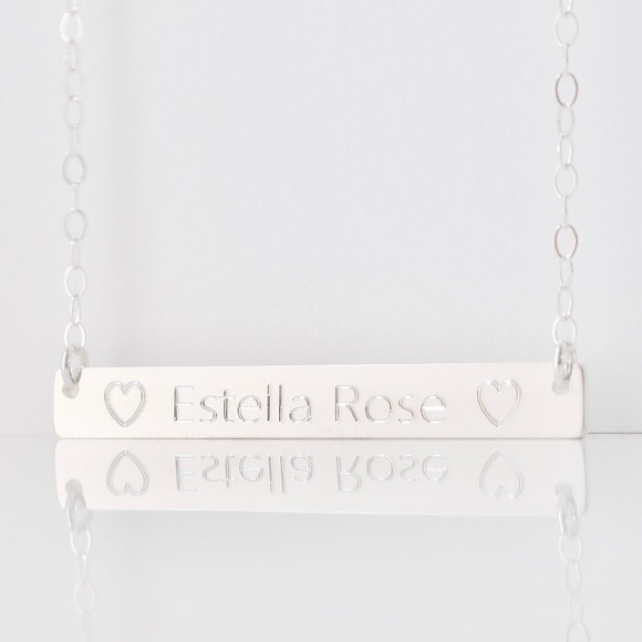 Sterling Silver Engraved Name Bar Necklace - Picture 1 of 5