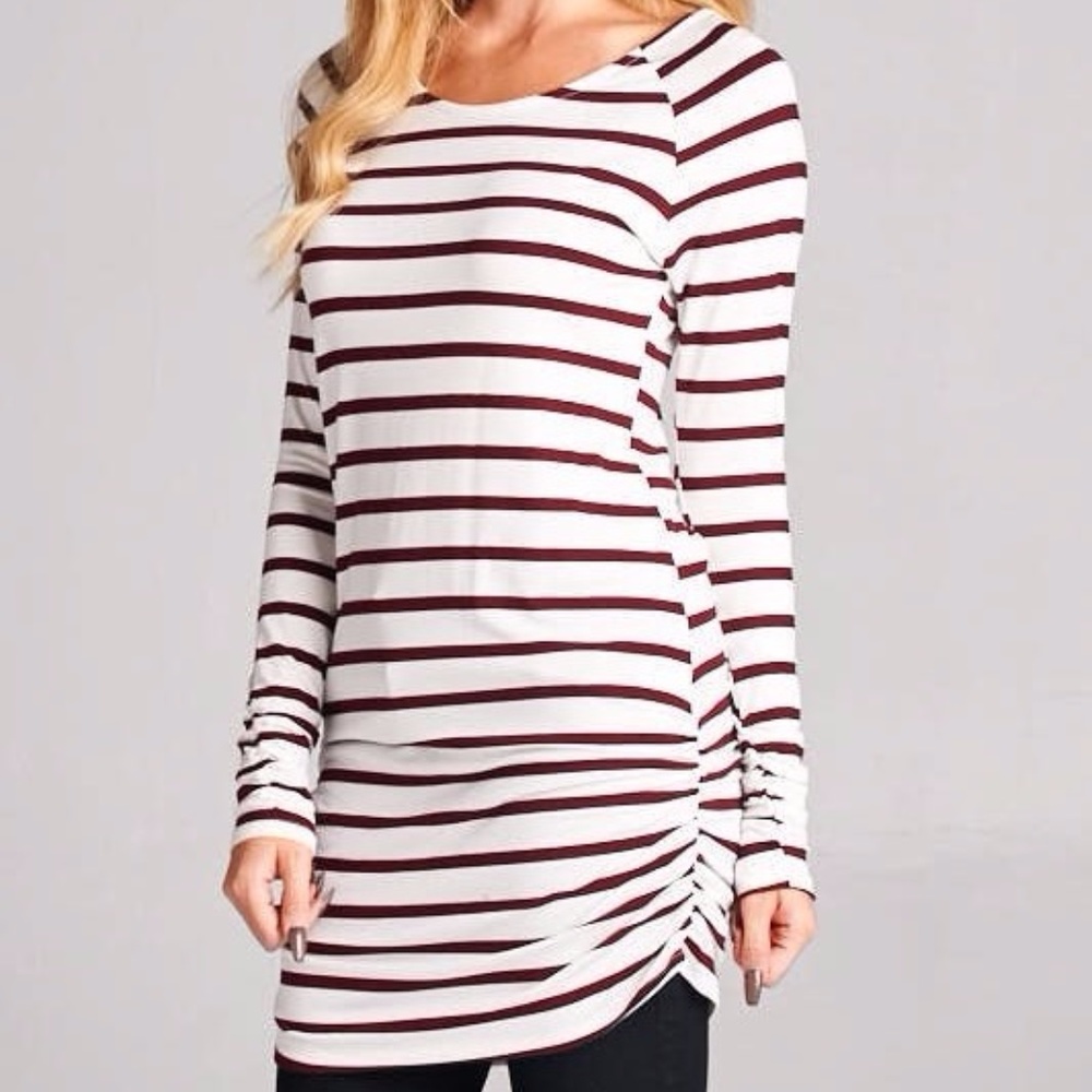 Women's Wine White Striped LS Tunic Dress NWT