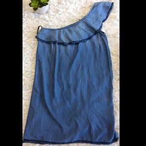 Anthropologie one shoulder chambray dress M