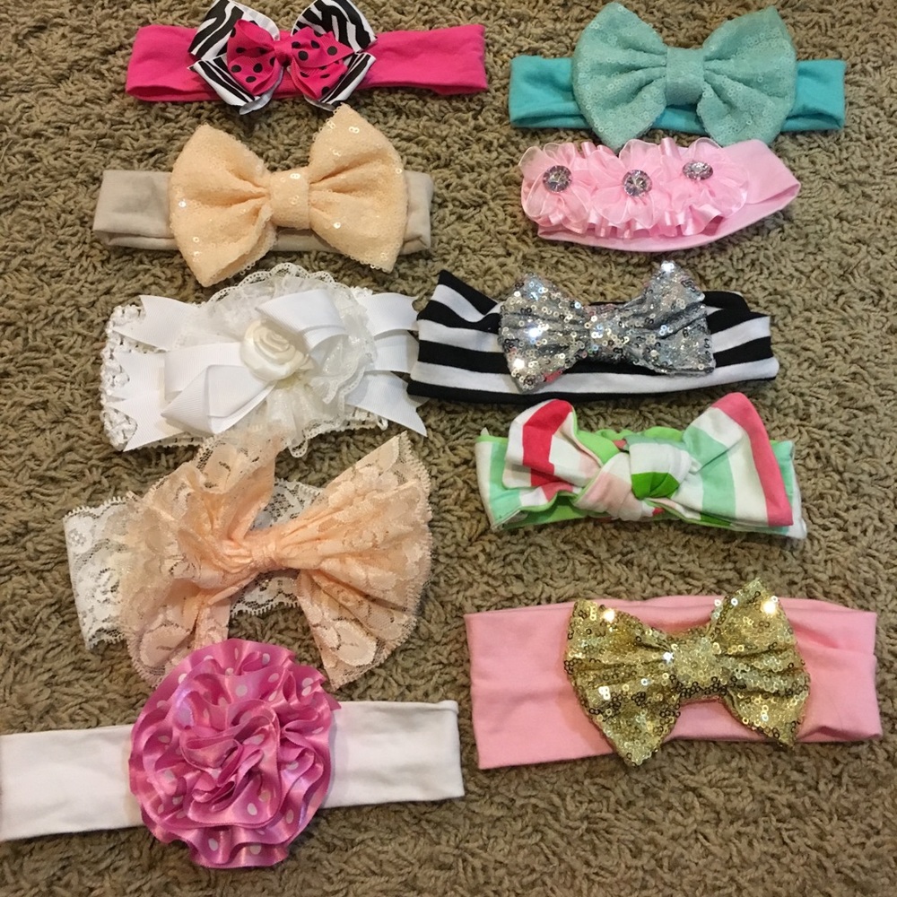 BABY GIRL BLING BOW SEQUIN SPARKLE LOT OF 10