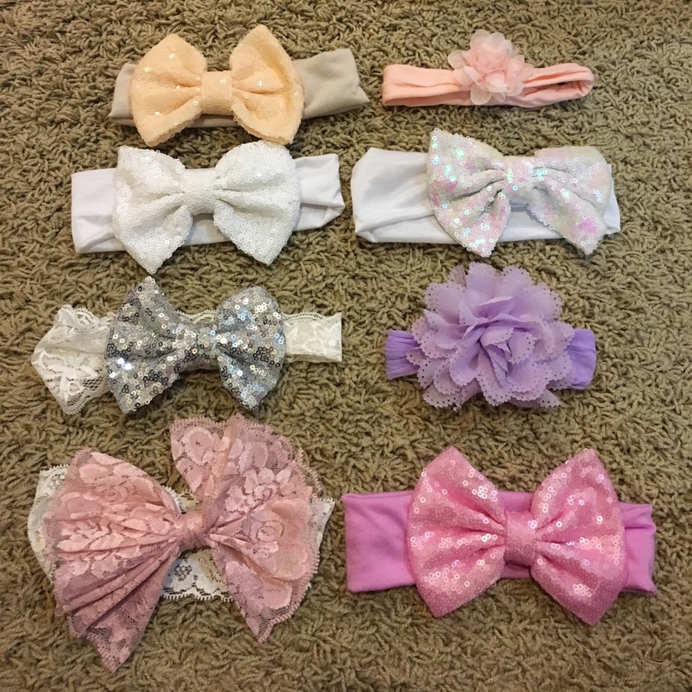 Baby girl adorable pink purple white peach bow lot