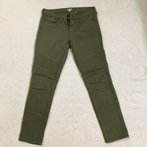 J. CREW MOTO SKINNY JEANS OLIVE GREEN