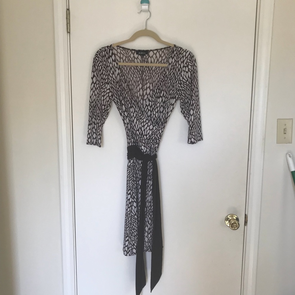 Patterned Faux Wrap Dress w/ attached sash