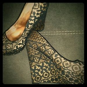 Lace wedge heels