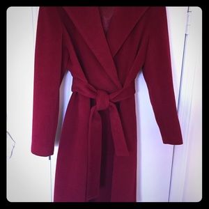 Calvin Klein all wool wrap coat, Deep red color