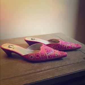 Beautiful beaded pink short heeled slippers