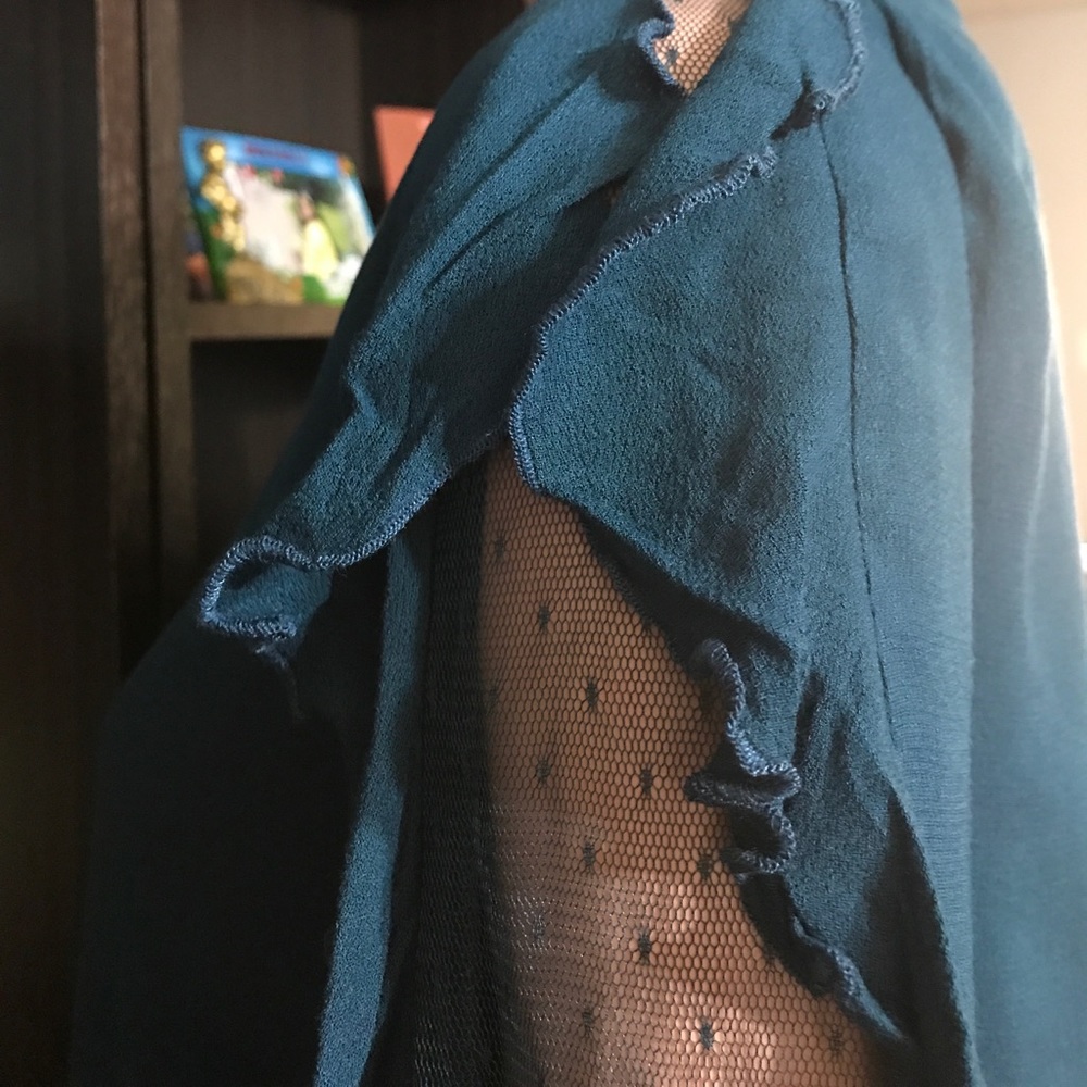 Teal Dress With Ruffles and Mesh Design Detail - Picture 8 of 8