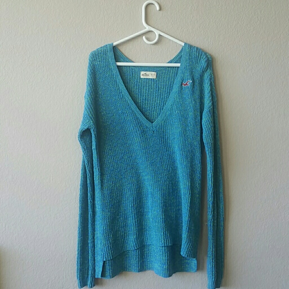 V Neck Oversized Blue Knit Hollister Sweater
