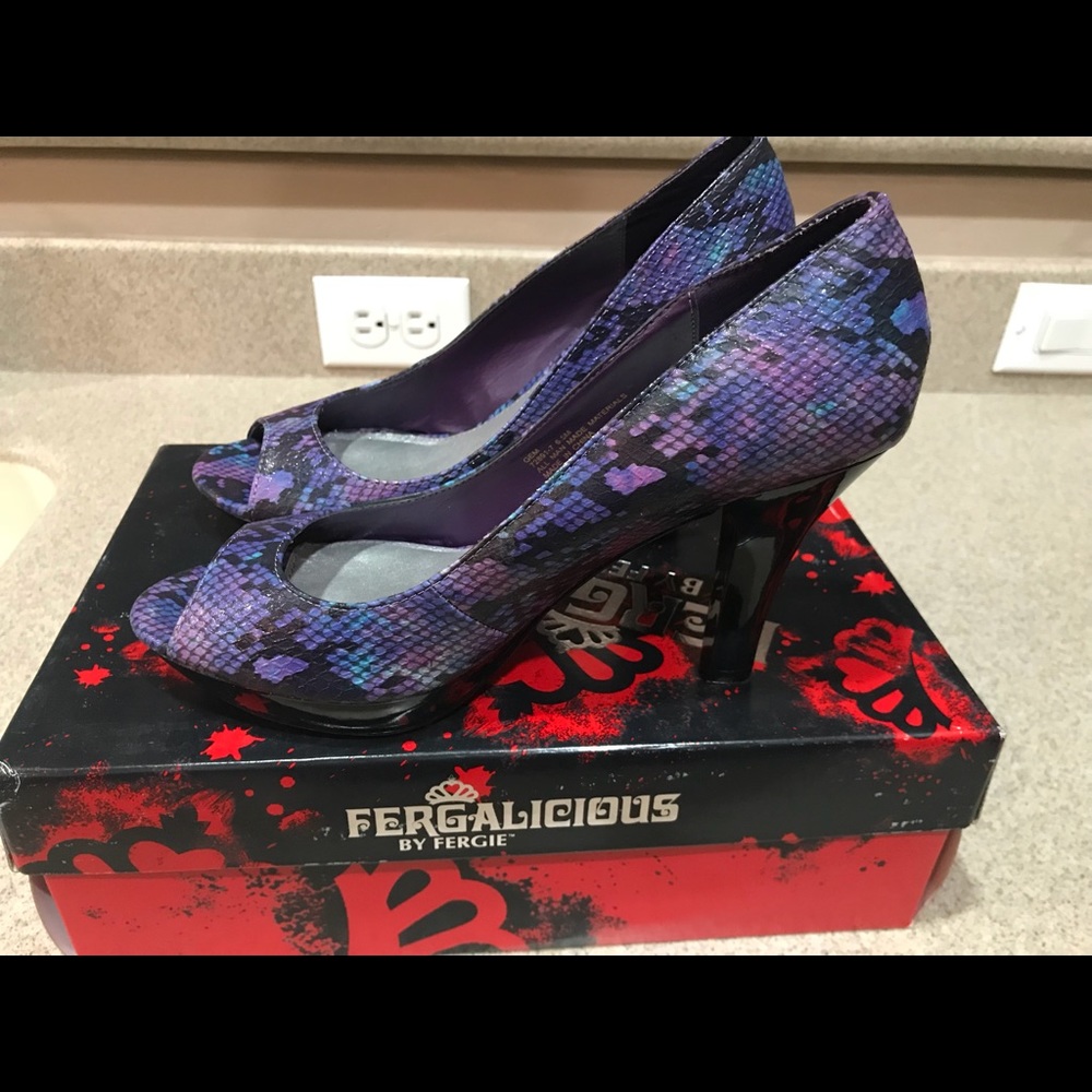 Fergalicious purple snake heels