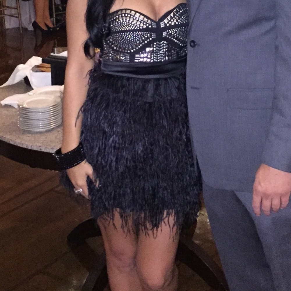 BOGO50%:Feather beaded studded cocktail prom dress