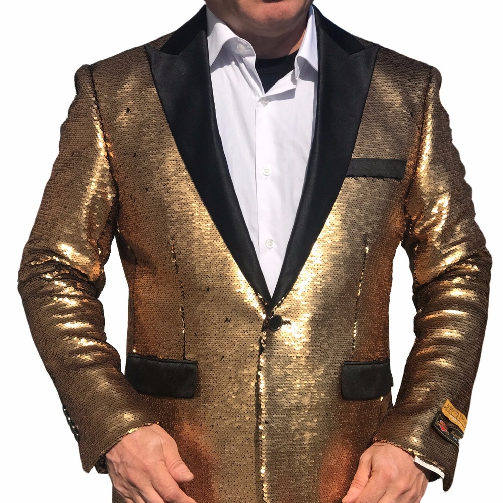 Single Breasted 1-Button Blazer In a Shiny Gold
