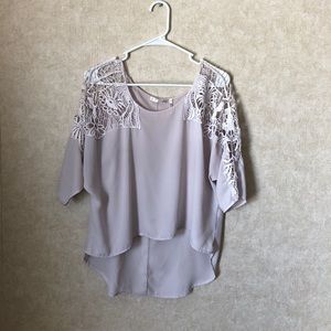 Sheer shirt with lace shoulders