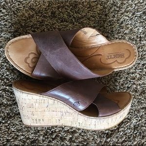 Born leather brown wedges