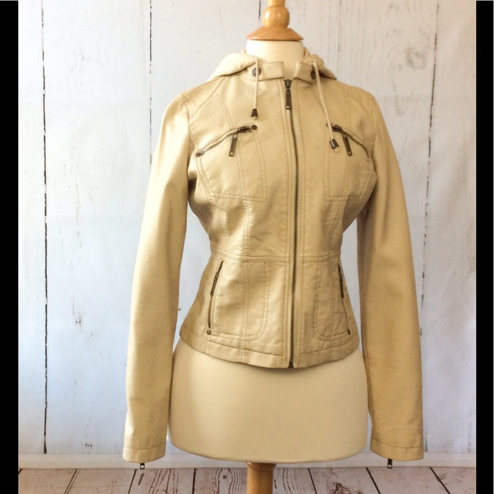 Jou Jou Faux Leather Moto Biker Hooded Jacket