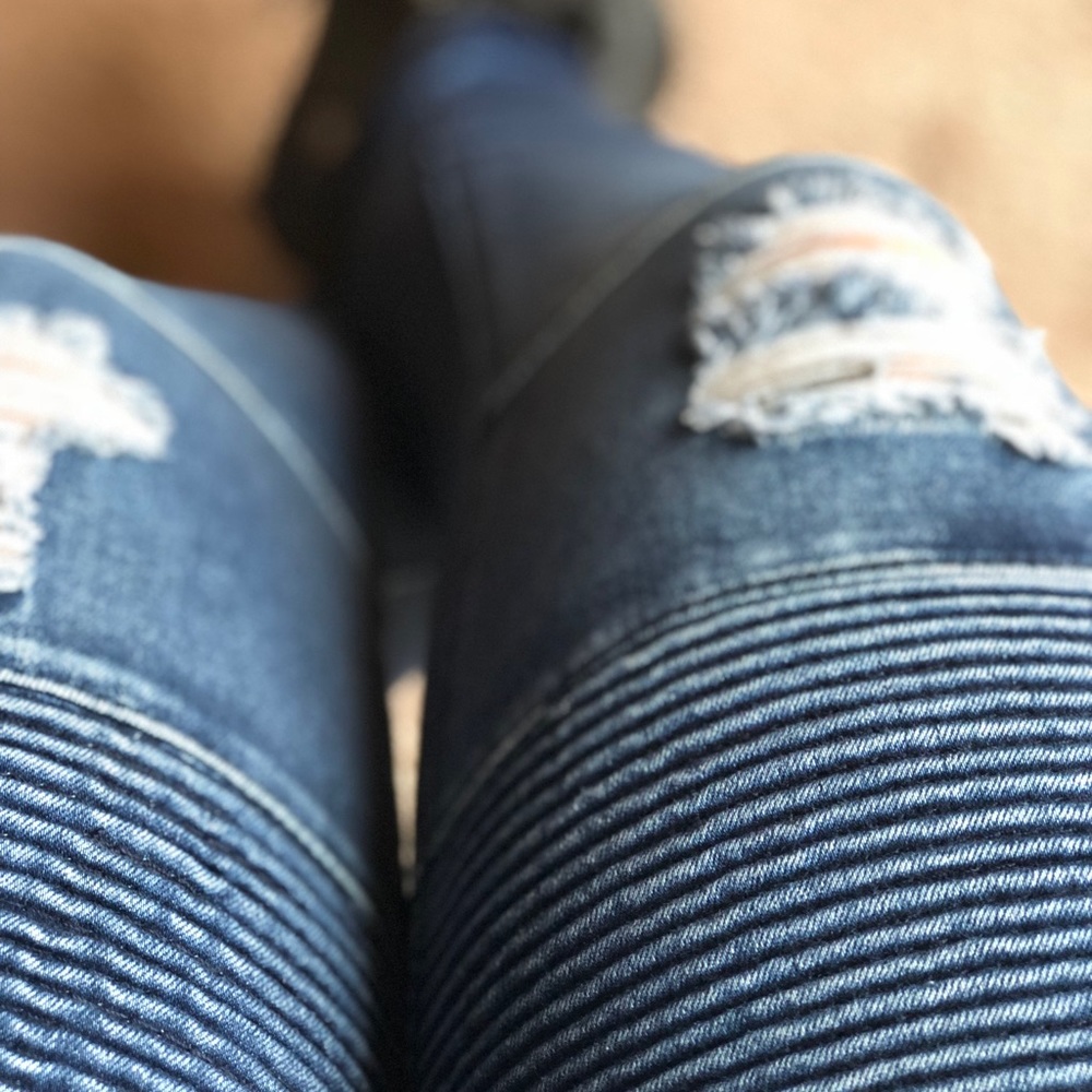Moto Ankle Skinny Denim- DARK BLUE - Picture 3 of 3