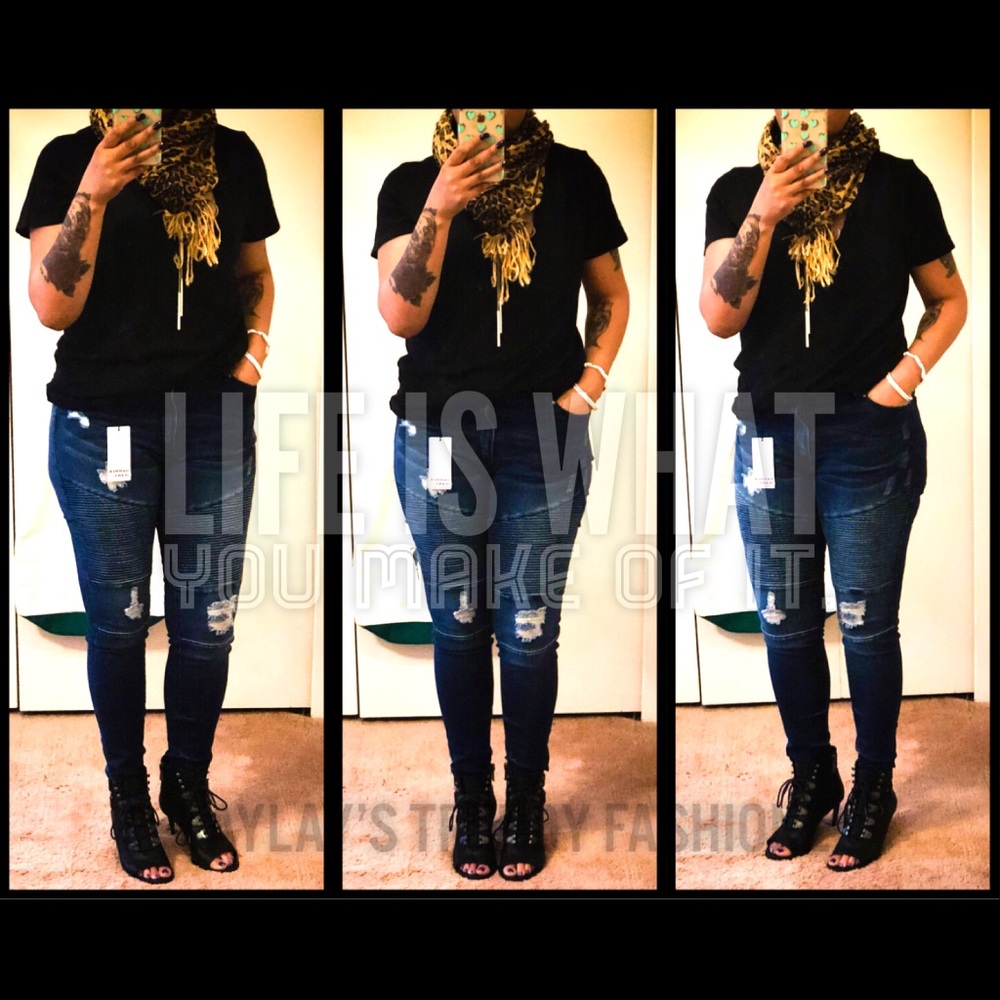 Moto Ankle Skinny Denim- DARK BLUE - Picture 2 of 3