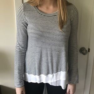Striped soft long sleeve with white trim