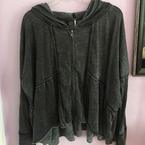 Free People Boho Zip Up Hoodie in Gray