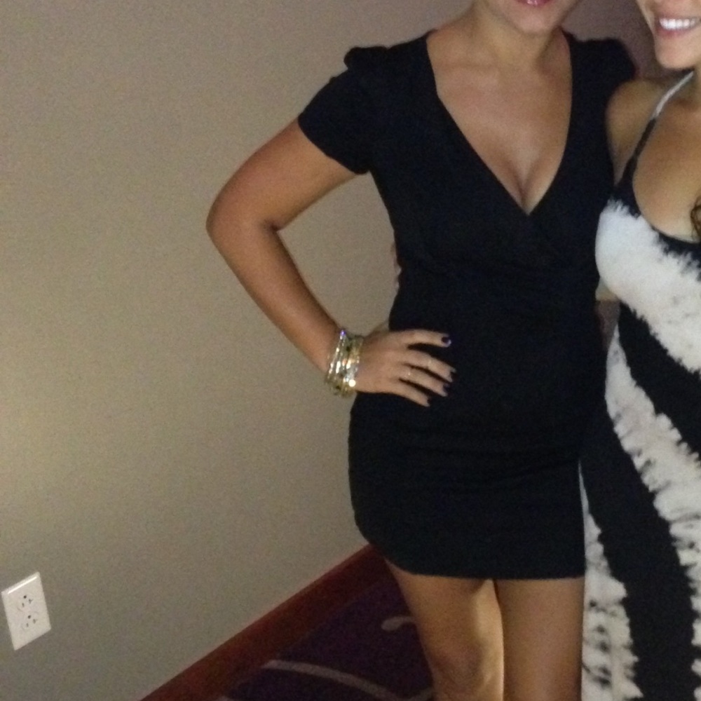 BOGO50%: Black fitted front wrap mini dress