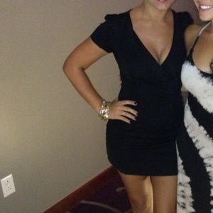 BOGO50%: Black fitted front wrap mini dress