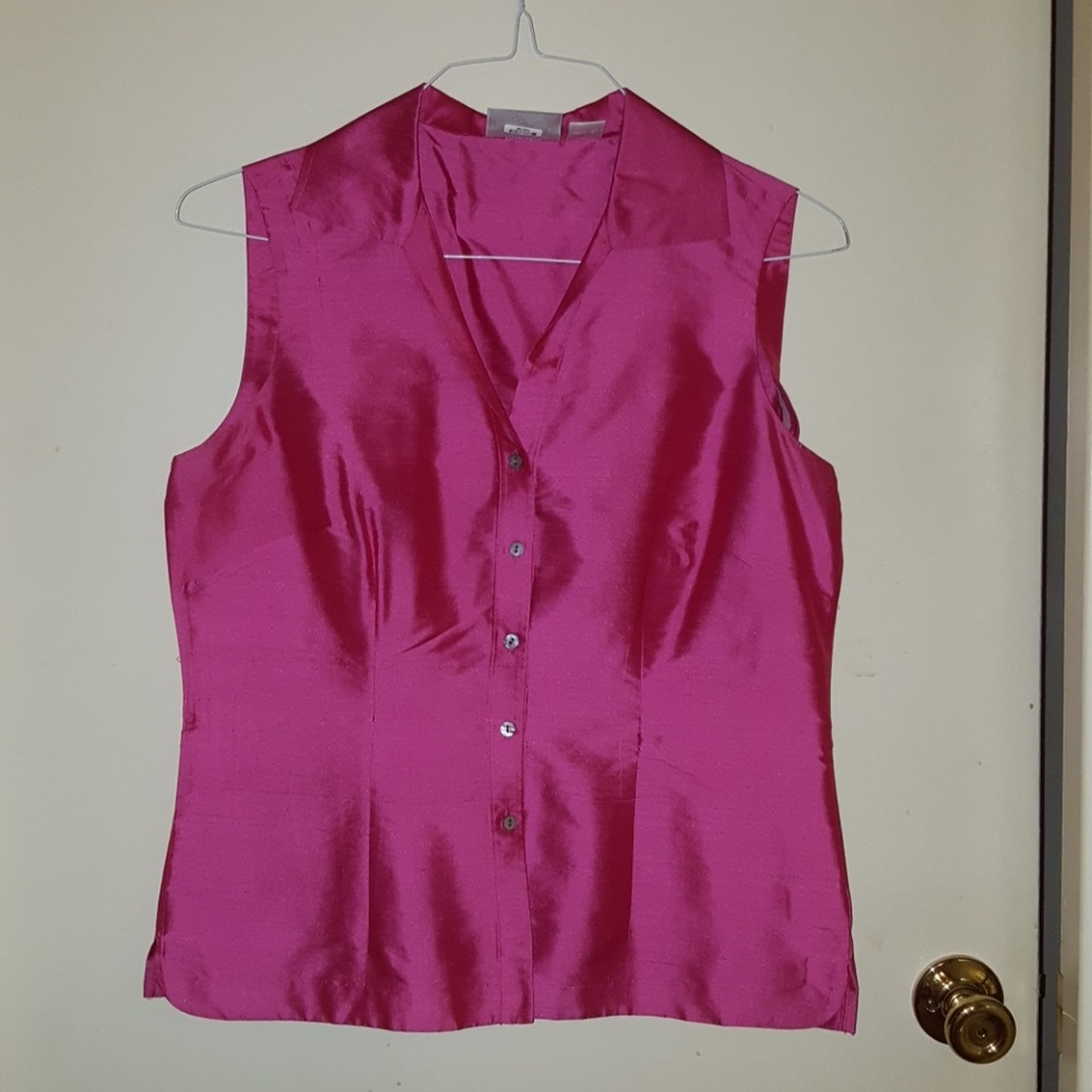 Beautiful dark pink silk sleeveless blouse