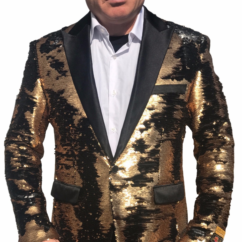 Single Breasted 1-Button Blazer In Gold/Black