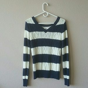 Navy Blue Striped Sailor Knit Pullover Sweater