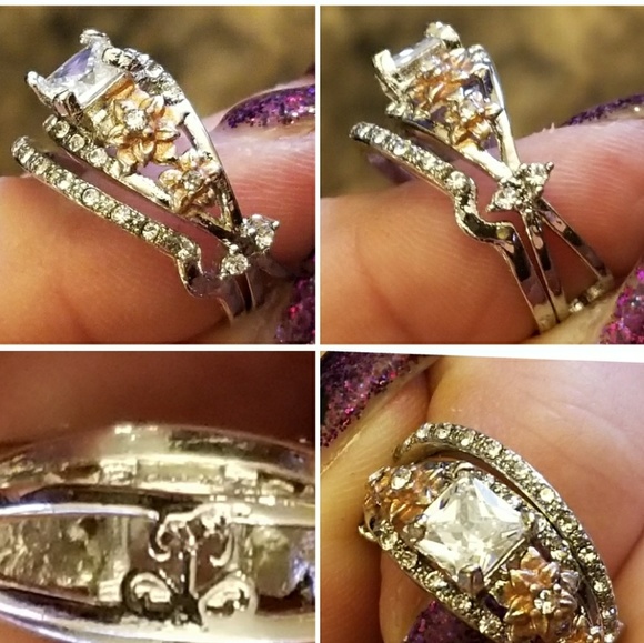 6.0mm Lab-Created White Sapphire and 1/8 CT. T.W. Diamond  White Sapphire Engagement Set size 7.5