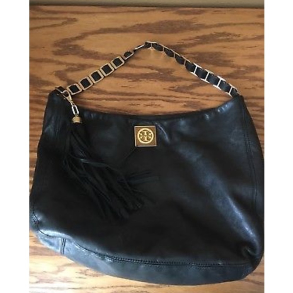 Tory burch black leather hobo