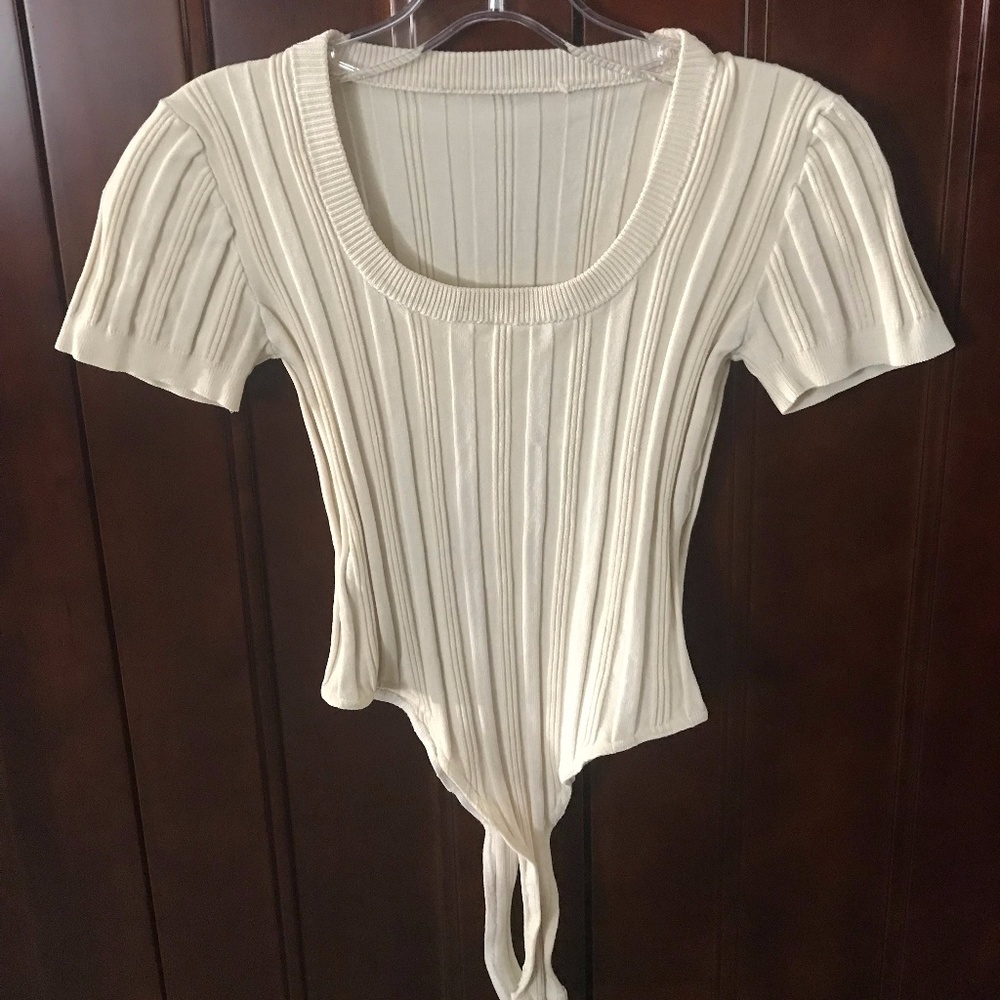 Bodysuit Knit Cream Short Sleeve Silk/Cotton S