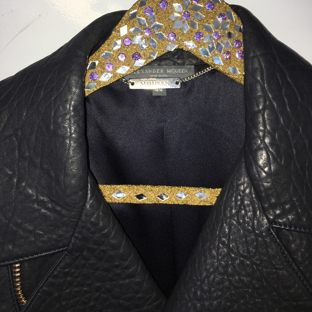 SOLD ALEXANDER MCQUEEN BLACK AQUA LEATHER JACKT 44 - Picture 5 of 8