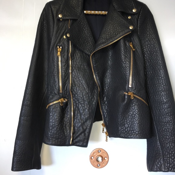 SOLD ALEXANDER MCQUEEN BLACK AQUA LEATHER JACKT 44 - Picture 3 of 8