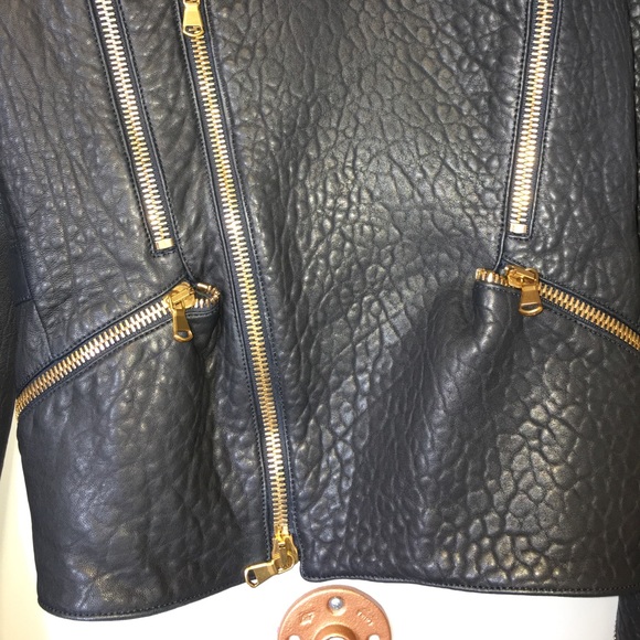 SOLD ALEXANDER MCQUEEN BLACK AQUA LEATHER JACKT 44 - Picture 4 of 8