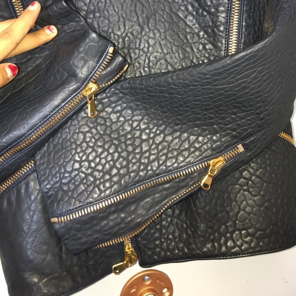 SOLD ALEXANDER MCQUEEN BLACK AQUA LEATHER JACKT 44 - Picture 6 of 8