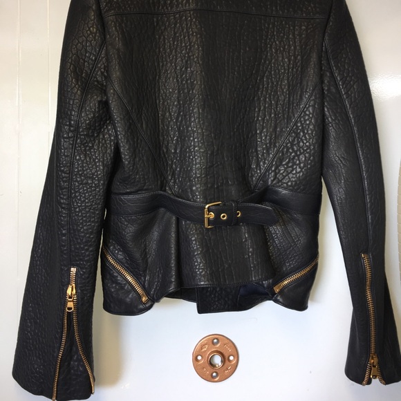 SOLD ALEXANDER MCQUEEN BLACK AQUA LEATHER JACKT 44 - Picture 7 of 8