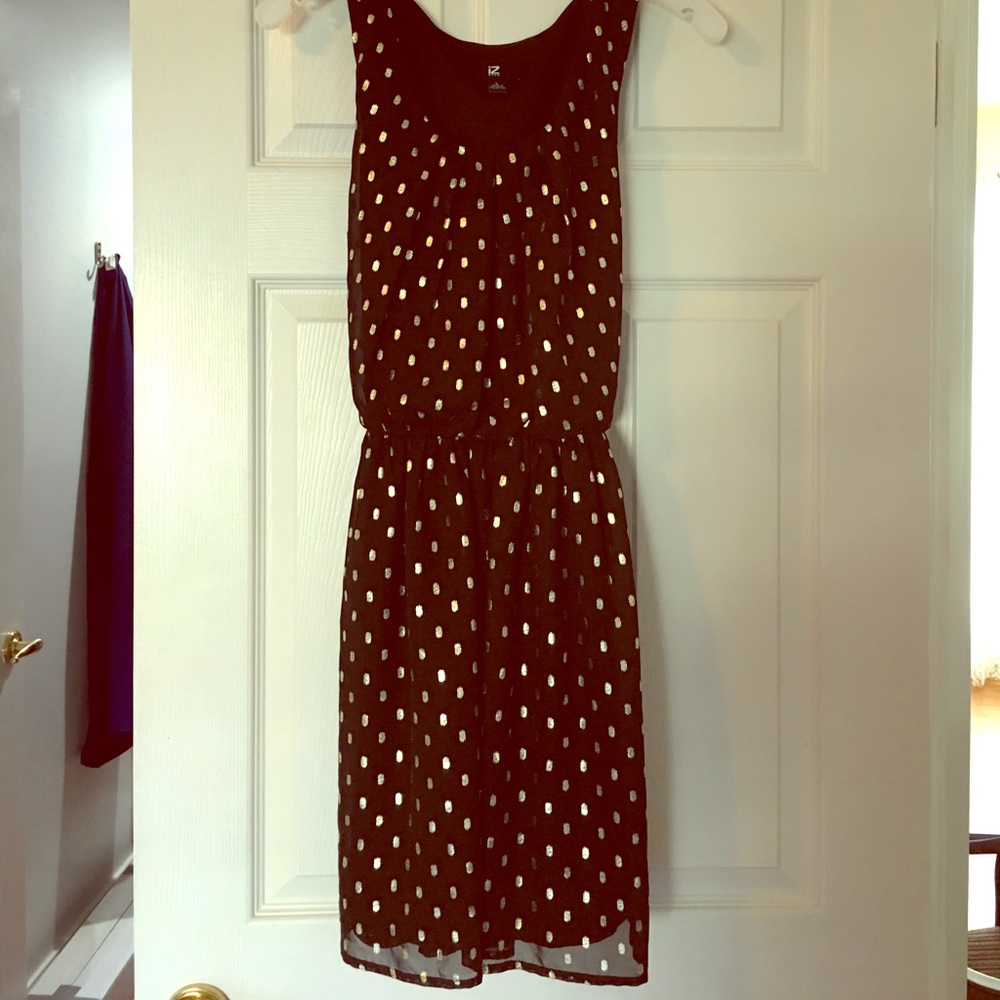 Black and gold polka dot dress