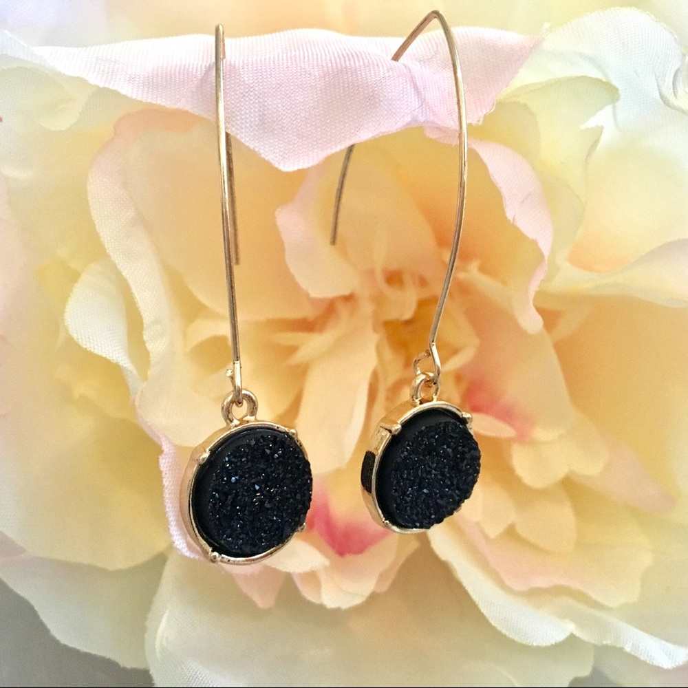 🆕 Black Faux Druzy Hook Earrings