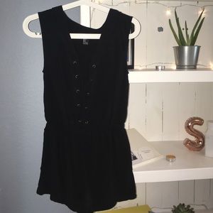 Black lace-up romper