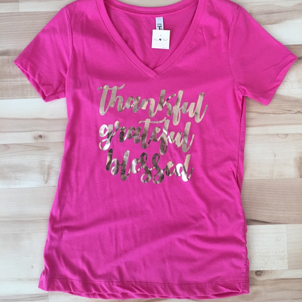 V-Neck T-Shirt Thankful Grateful Blessed